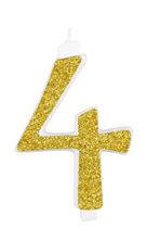 Picture of GIANT GLITTER NUMERAL CANDLE N.4 - GOLD 14CM